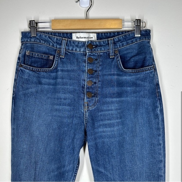 Reformation Winona Mid Slim Button Fly Jeans in Baltic Wash 28 - Picture 3 of 5